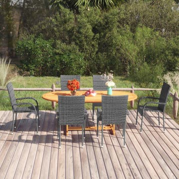 vidaXL 7-delige Tuinset poly rattan grijs, Verzenden, Nieuw, Tuinset