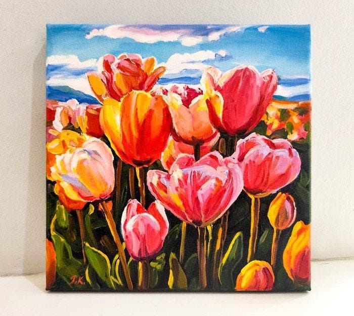 Genadiy Kolisniy (1968) - Still life, Tulips, Antiek en Kunst, Kunst | Schilderijen | Klassiek