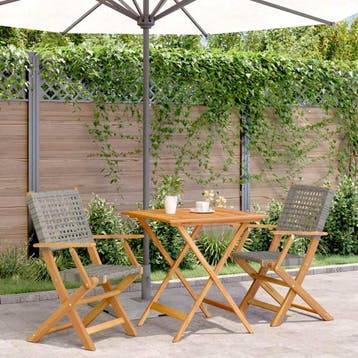 vidaXL 3-delige Bistroset poly rattan en massief hout grijs, Verzenden