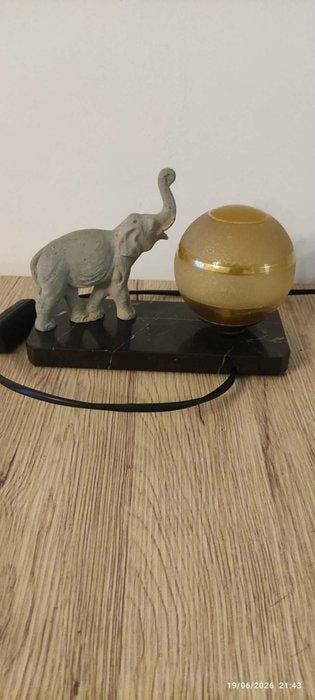 Lampe - Opaline, Marbre noir - Lampe art déco, Antiquités & Art, Curiosités & Brocante