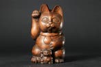 Antique Lucky Cat (Maneki-neko) Sculpture with Kitten -