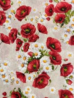 meubelstof met papaver- en madeliefjesbloemen - Textiel -, Antiek en Kunst