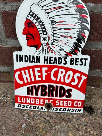 Vintage Chief Crost Hybrids Emaille Reclamebord – Americana
