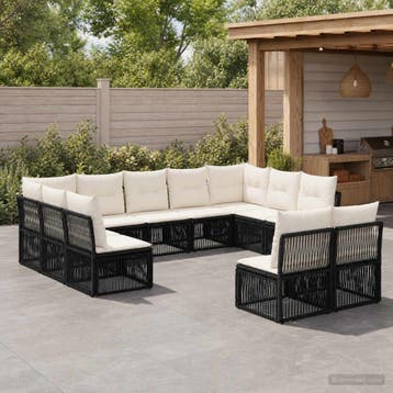 vidaXL Tuinbank Set 11 st Zwart poly rattan, Verzenden, Nieuw