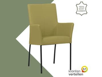 Leren eetkamerstoel Comfort met armleuning - Toledo Mustard, Huis en Inrichting, Overige kleuren, Nieuw, Leer, Ophalen of Verzenden