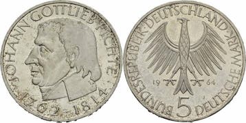 Duitsland 5 Mark 1964 J Hamburg Johann Gottlieb Fichte 15..., Verzenden