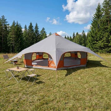 vidaXL Familietent 18-persoons Grijs en Oranje, Caravans en Kamperen, Verzenden, Nieuw
