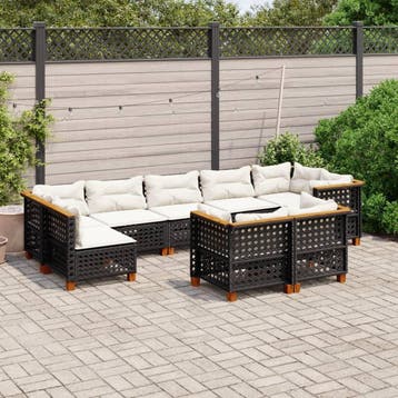 vidaXL 9-delige Loungeset met kussens poly rattan zwart, Verzenden, Loungeset