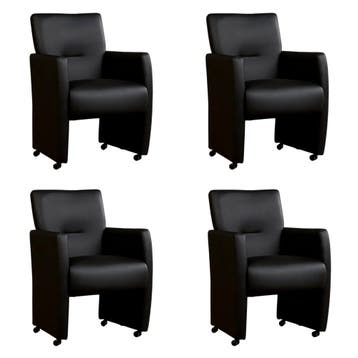 Set van 4 Leren eetkamerstoelen Pleasure - Massif Nero, Ophalen of Verzenden