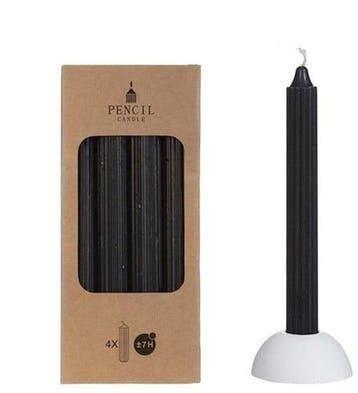 Kaarsen Pencil Zwart 20 cm Ø2,2 set 4 stuks, Huis en Inrichting, Nieuw