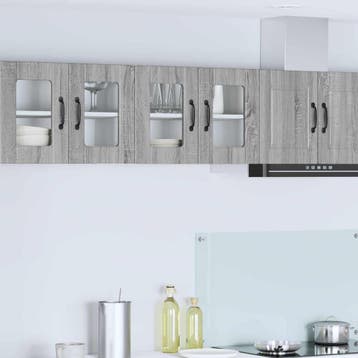 vidaXL Wandglas Kasten PORTO Grijs Sonoma 60 x 31 x 40 cm, Verzenden