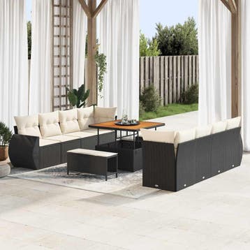 vidaXL Tuinbank Set 11 st Zwart poly rattan, Verzenden