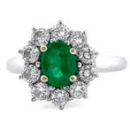 Ring - 18 karaat Witgoud Smaragd - Diamant, Nieuw
