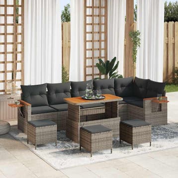vidaXL Tuinbank Set met kussen 12 pcs Grijs poly rattan, Verzenden, Nieuw
