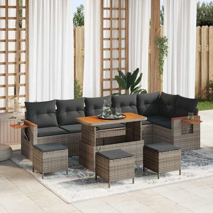 vidaXL Tuinbank Set met kussen 12 pcs Grijs poly rattan, Tuin en Terras, Tuinsets en Loungesets, Nieuw, Verzenden