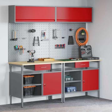 vidaXL Werkbankset met lade 8 pcs Rood en Grijs Gepoedercoat, Verzenden, Nieuw