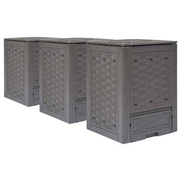 vidaXL Compostbakken 3 st 900 L 60x60x83 cm kunststof rattan, Tuin en Terras, Verzenden, Nieuw