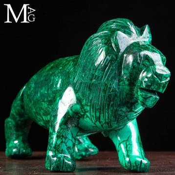 Buitengewone malachietsculptuur - Leeuw - AAA-kwaliteit