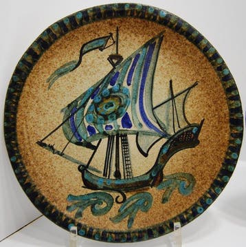 Robert Mahéo(1936-2025) - Assiette (2) - Oiseau et Bateau -
