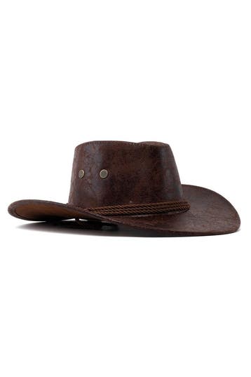 KIMU® Cowboyhoed Leatherlook Donkerbruin Mat Donkerbruine Le, Ophalen of Verzenden, Nieuw