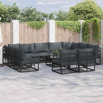 vidaXL Tuinbank Set 11 st Zwart Aluminium, Verzenden