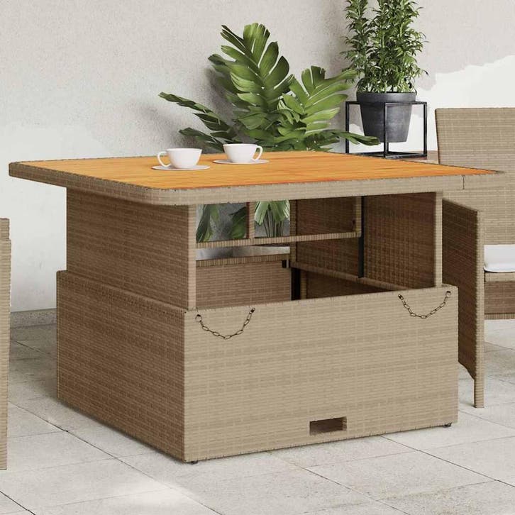 vidaXL Tuintafel 110x110x71 cm poly rattan en acaciahout, Tuin en Terras, Tuintafels, Nieuw, Verzenden