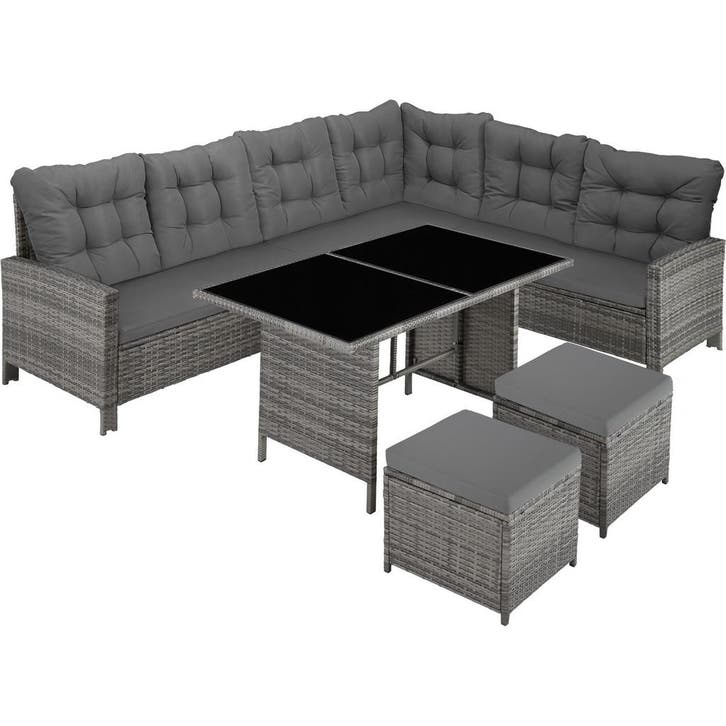 tectake Wicker zitgroep Barletta - grijsgevlekt/grijs, Tuin en Terras, Tuinsets en Loungesets, Verzenden
