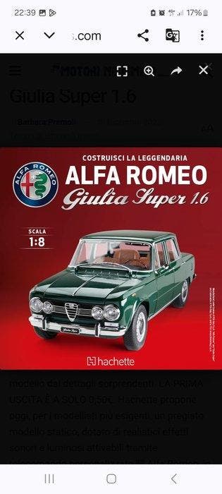 Hachette 1:8 - Modelbouwdoos (100) - Alfa Romeo Giulia Super, Nieuw