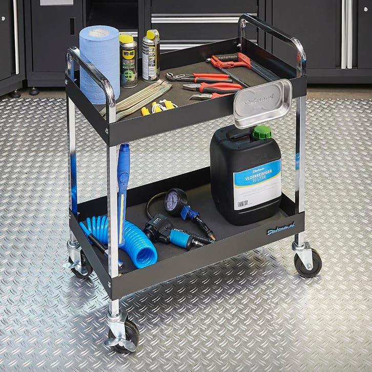 Datona Gereedschapstrolley met 2 opbergvakken - zwart -, Bricolage & Construction, Boîtes à outils, Enlèvement ou Envoi