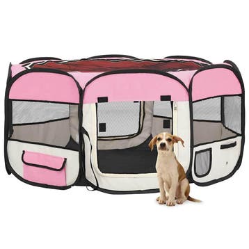 vidaXL Hondenren inklapbaar met draagtas 145x145x61 cm roze, Verzenden