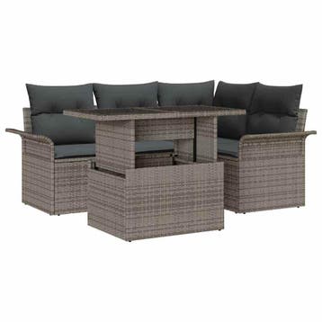 vidaXL Tuinbank Set 5 st Grijs [Synthetisch]: Poly Riet, Verzenden, Nieuw