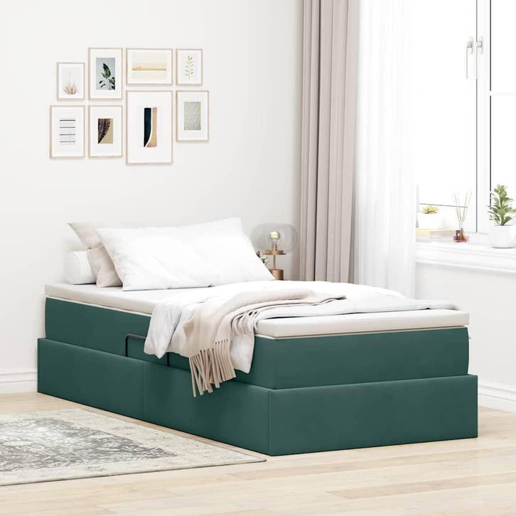 vidaXL Opbergbed met matras met matras Donkergroen 90 x 200, Maison & Meubles, Chambre à coucher | Lits, Envoi