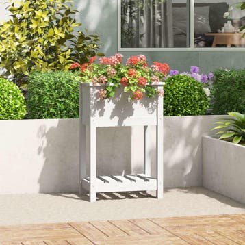 vidaXL Plantenbak met schap 54x34,5x81 cm massief grenenhout, Verzenden