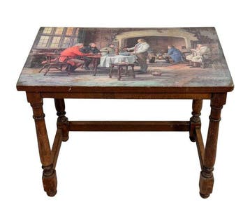 Bijzettafel - Hout - Costumbristische scène, Antiek en Kunst