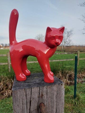 Statue, Garden statue - Cat - Color red - 46 cm - polyrésine