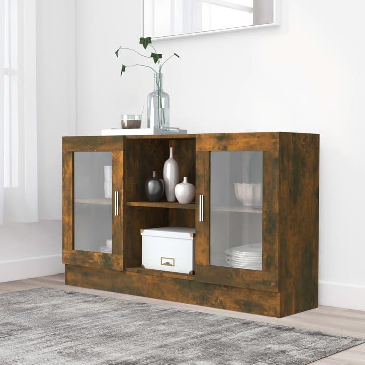 vidaXL Vitrinekast 120x30,5x70 cm bewerkt hout gerookt, Huis en Inrichting, Kasten | Dressoirs, Nieuw, Verzenden