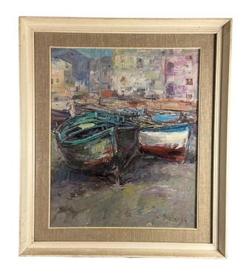 Nicola Canzanella (1929-2014) - Paesaggio marino con barche