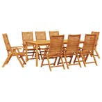 vidaXL Tuin Eettafel Set 9 pcs Bruin Massief Acacia Hout, Verzenden