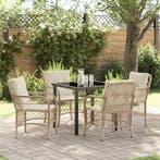 vidaXL Tuin Eettafel Set met kussen 5 pcs Beige poly rattan, Tuin en Terras, Verzenden, Nieuw