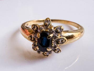 Bague - 18 carats Or jaune - 0.74ct. tw. Saphir - Diamant, Bijoux, Sacs & Beauté, Bagues