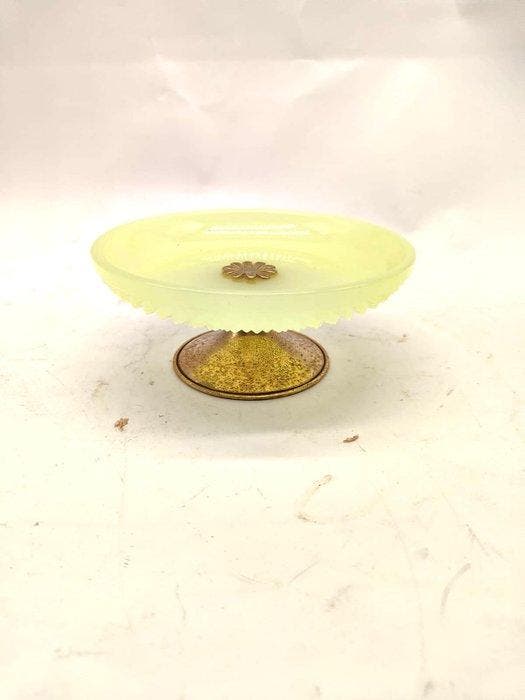 Centre de table - Alzata en opaline jaune brillant (poids, Antiquités & Art, Antiquités | Verre & Cristal