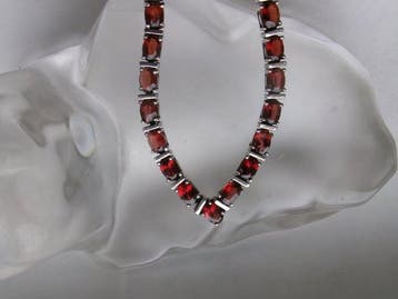 Zilver, Granaat almandijn - Halsketting - Art Deco-stijl