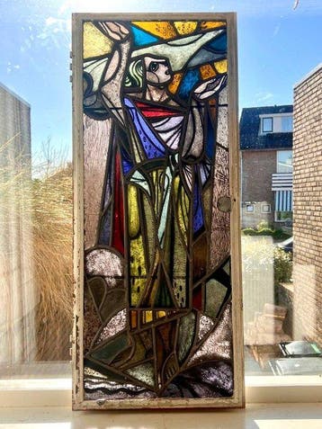 Art Deco Glas-in-loodraam - 1950-1960 - Religieus