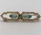 Broche - 14 karaat Geel goud - 1.14ct. tw. Smaragd - Diamant
