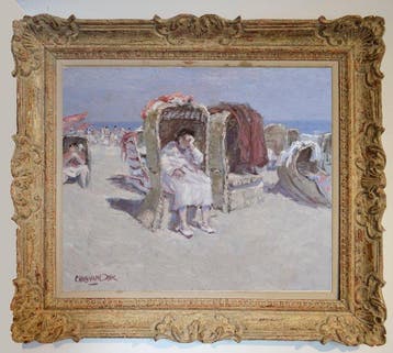Chris van Dijk (1952) - Impressionist  Siëste sur la plage, Antiek en Kunst