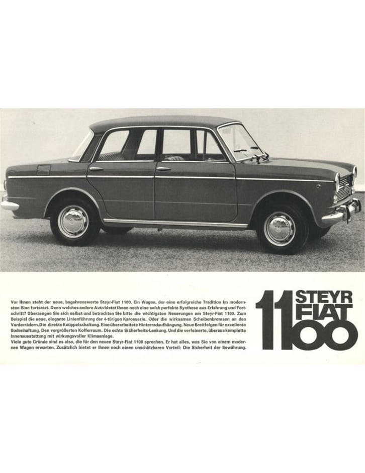 1962 STEYR FIAT 1100 LEAFLET DUITS, Livres, Autos | Brochures & Magazines, Enlèvement ou Envoi