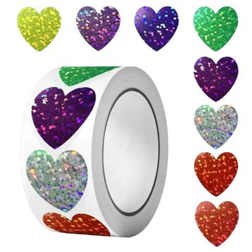 Hart Stickers Op Rol - 25 mm - Multicolor - Glitterprint - 8, Verzenden, Nieuw