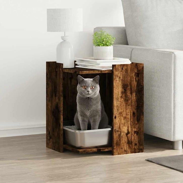 vidaXL Kattenbakkast 42x42x51 cm bewerkt hout gerookt, Animaux & Accessoires, Accessoires pour chats, Envoi