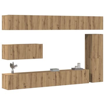 vidaXL 7-delig Tv-meubelset wandmontage bewerkt hout, Verzenden