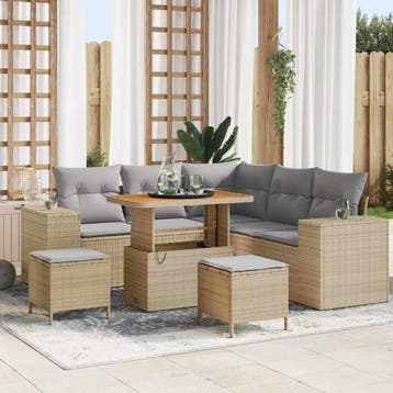 vidaXL Tuinbank Set met kussen 8 pcs Beige poly rattan, Verzenden, Nieuw